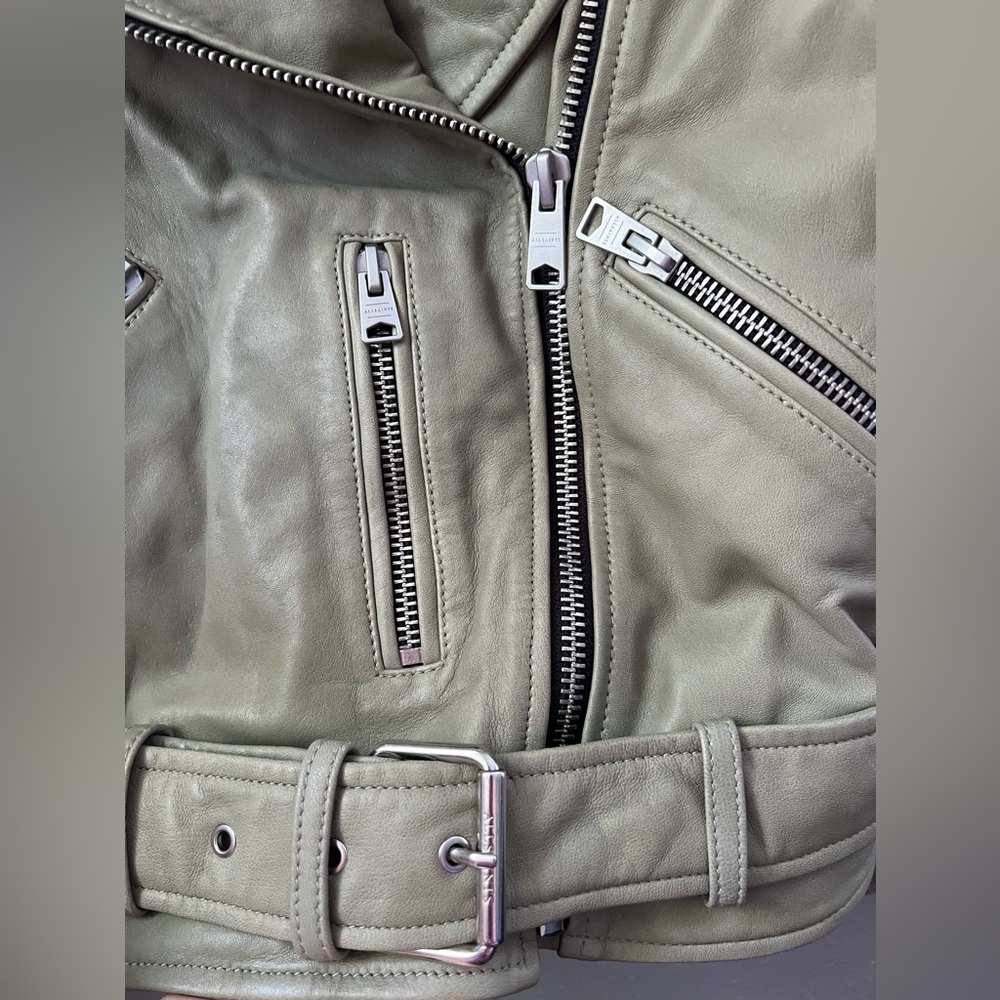 ALLSAINTS Balfern Leather Biker Jacket Size 2 In Green New - Picture 10 of 13